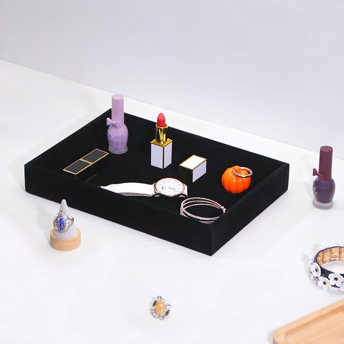 Bedside Organizer Tray, Desktop Storage Tray for Jewelry, Sunglass, Phone, Watch, Perfume,Lipstick, Nightstand Desk-top Catchall, Multi-use Holder Box for Desk Drawer (Black 1Grid)