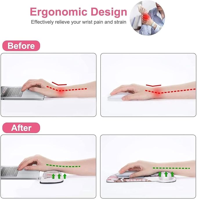MOSISO Wrist Rest Support for Mouse Pad & Keyboard Set, Peony Ergonomic Mousepad Non-Slip Base Home/Office Pain Relief & Easy Typing Cushion with Neoprene Cloth & Raised Memory Foam, White