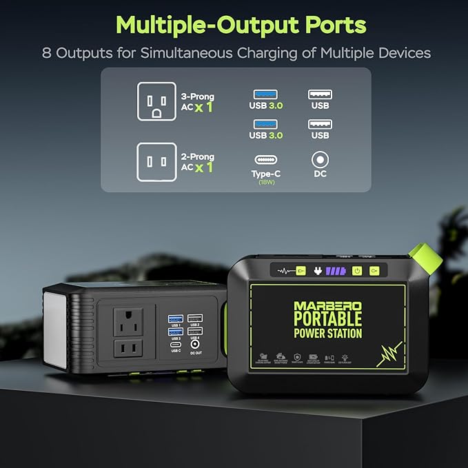 MARBERO 80W Solar Powered Generator with Panels 25W Included, 88.8Wh Portable Power Station with AC Outlet 120W Peak Fast Charging 110V for Camping Outdoor Home Backup Backup RVs