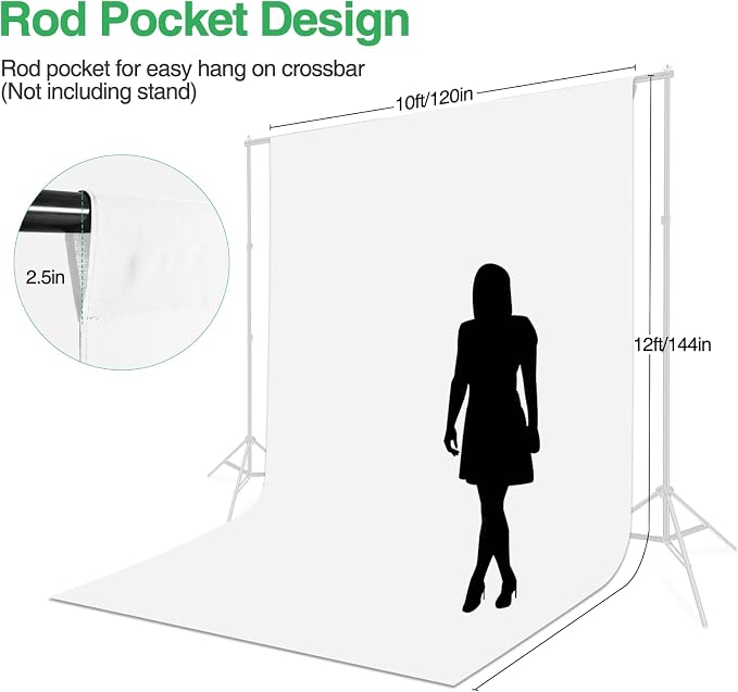 White Backdrop for Photoshoot 10x12ft (WxH), White Backdrop Curtain Backdrop for Photography Polyester Collapsible Background Screen for Portrait, Product Video, Pet, Photo Studio