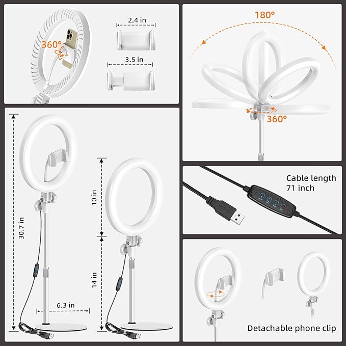 Ring Light with Stand for Streaming - Evershop 10'' Led Desk Lighting with Phone Holder for Laptop,Webcam,Computer Monitor,Circle Lights for Video Recording, Zoom Calls, Online Meetings,Selfie, Makeup
