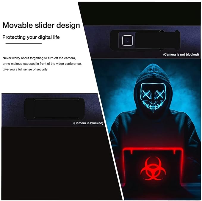 Laptop Camera Cover Slide, Webcam Cover Slide, Ultra-Thin, US Flag Pattern Design, 6 Pack Apply to Laptop, Tablet, MacBook Camera Cover Slide Protect Your Privacy (Black & 6-Pack)