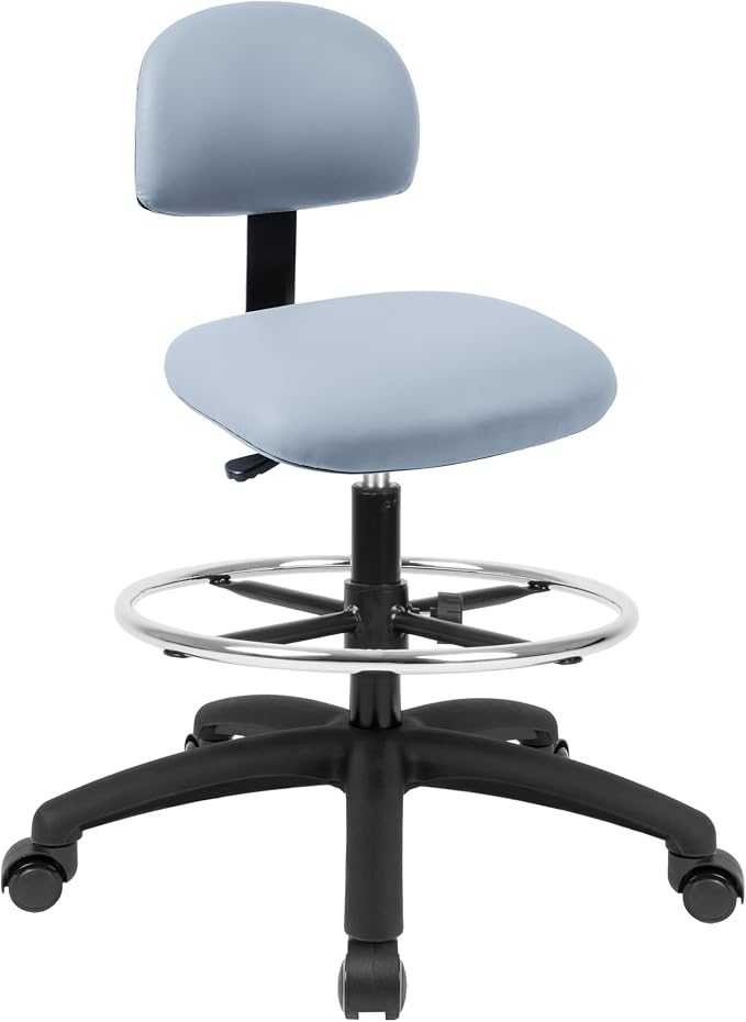 FSS Series Square seat Tall (24"-34") seat Height Chair. Vinyl-for Office, Garage, Desk, Shop, Computer, Doctor, Medical, Easy to Clean! 18" Footring (Gray, Tall, Self Braking Casters)
