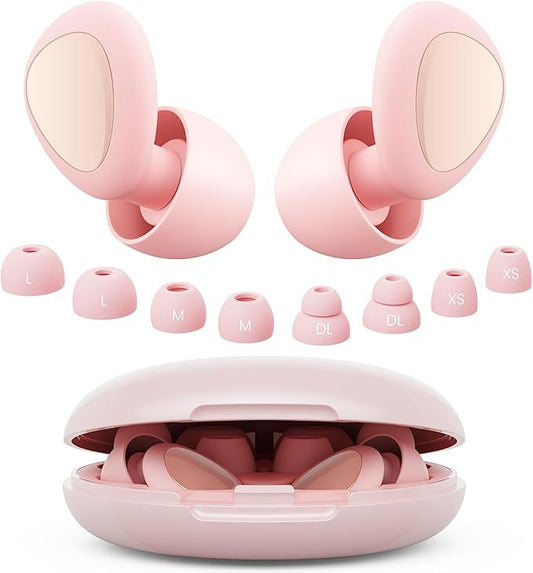 Ear Plugs for Sleeping Noise Cancelling, Reusable Silicone Ear Plugs for Noise Reduction with 8 Ear Tips, Earplugs for Sleep (Pink, One Size)