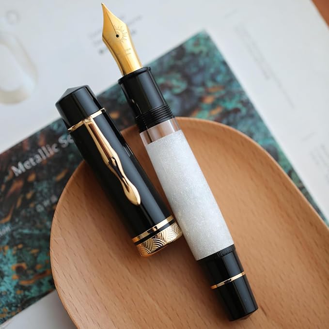 erofa Majohn P139#8 Medium Nib Fountain Pen with Box, Brass Piston System Large Capacity Writing Pen