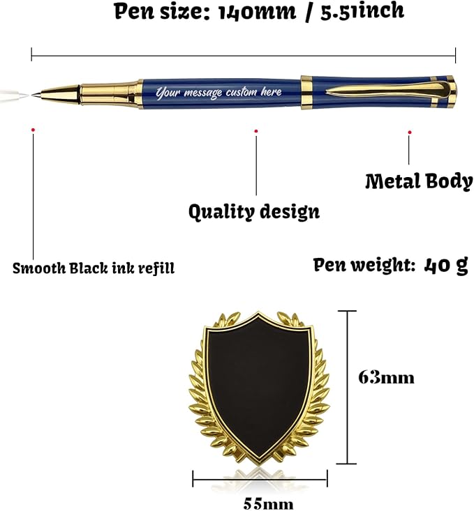 Yastar Personalized Pen with a Custom badge Office Gift Set with Pen Box 2 extra Black Refills Engraved with your Message Names Company Names Phone Number Gift for Colleague Friends Business