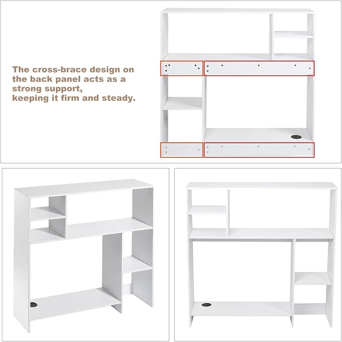 Modern Wooden Desktop Bookshelf Hutch, White Desk Organizer with 7 Shelves for Computer Desk, Vertical Storage for Small Desks, Home Office, Dorm
