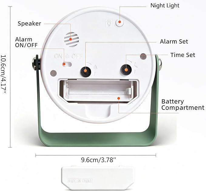3.5" Analog Alarm Clock, Small Retro Desk Clock 360° Adjustable Angle | Silent Table Metal Clock with Night Light Snooze for Living Room Decor,Bedroom,Bedside,Shelf, Snooze Clock for Adults