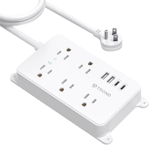TROND Power Strip with USB, 10ft Extension Cord Surge Protector, 5 Widely Spaced Outlets with 4 USB Ports, ETL Listed, 1300J, Low-Profile Flat Plug, Wall Mountable, White
