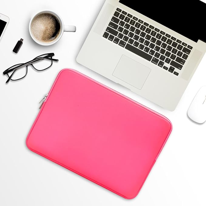 RAINYEAR 14 Inch Laptop Sleeve Case Protective Soft Padded Zipper Cover Carrying Computer Bag Compatible with 14" Notebook Chromebook Tablet Ultrabook (Bright Pink)