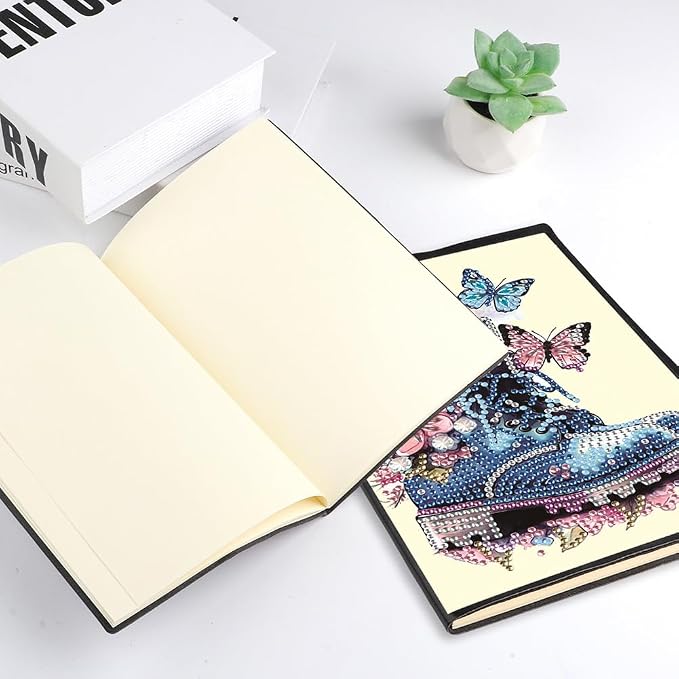 FRANDEK A5 50-Page DIY Butterfly Boots Diamond Art Painting Notebook with Beautiful Patterns, Special Shaped Diamond Art Craft for Beginners Adults Gift