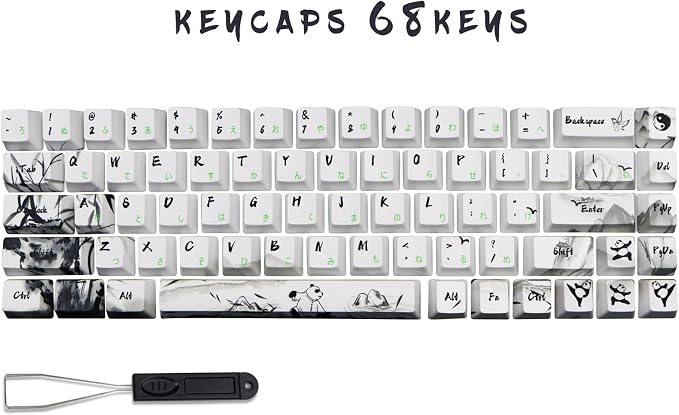 MOLGRIA Keycaps 68 Set Ink Panda for 68 Keys Keyboard, Custom PBT OEM Profile Key Caps with Japanese Font for Cherry MX Khail Switches Gaming Keyboard