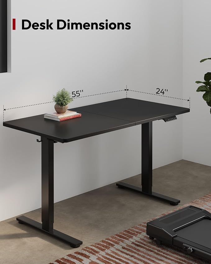 SANODESK Height Adjustable Electric Standing Desk 55x24 Inches, Sit Stand Desk with Splice Board for Home Office, Ergonomic Computer Workstation, Study & Gaming, Black Frame/Black Top