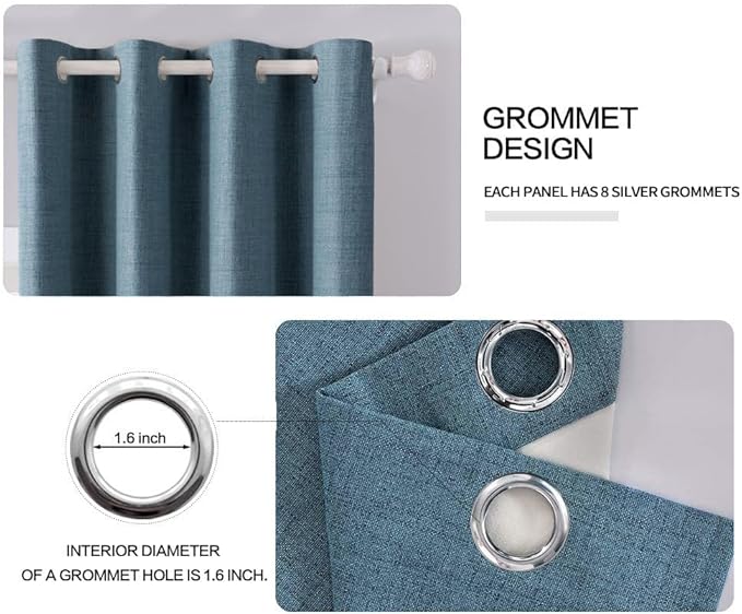 MIULEE Linen Texture Curtains for Bedroom Solid 100% Blackout Thermal Insulated Dusty Blue Curtains Grommet Room Darkening Drapes Luxury Decor for Living Room 52x45 Inch (2 Panels)