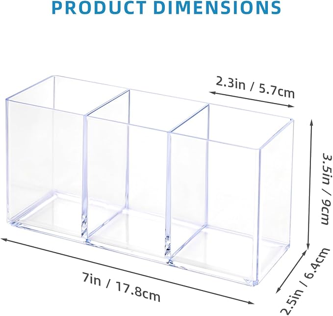 1 Pcs Acrylic Pen Holder 3 Compartments Clear Desk Organizer | Desk Organizer, Multi-Use Pencil Cup, Makeup Brush Silverware Caddy, For Office Classroom Bathroom Countertop Storage