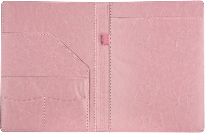 Padfolio Portfolio Binder, Faux Leather Folder, Resume Interview Legal Document Organizer, Letter Sized Writing Pad w/Business Card Holder, A4 Professional Folio for Office Conference (Pink)