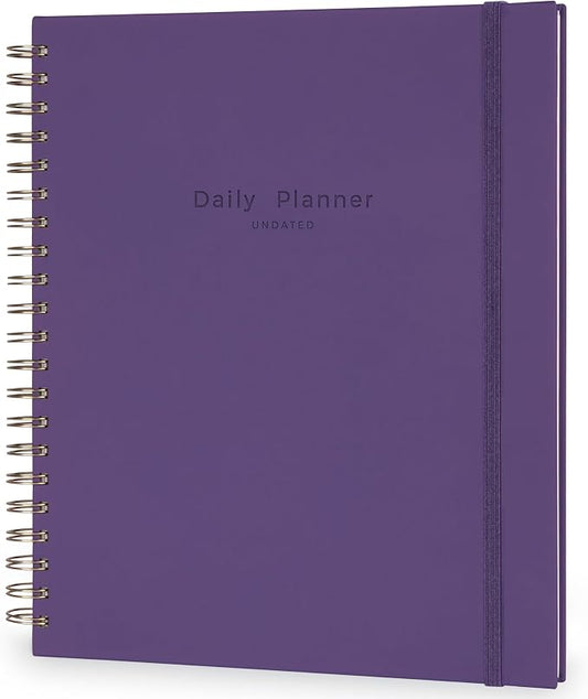 AUROPLANNER Undated Daily Planner To Do List Hourly Schedule 2027 2026 2025 Calendar & Holiday Habit Tracker 180 Pages Letter Size 8.5" x 11" Sheets Hardcover Spiral Bound Notebook (Purple Indigo)