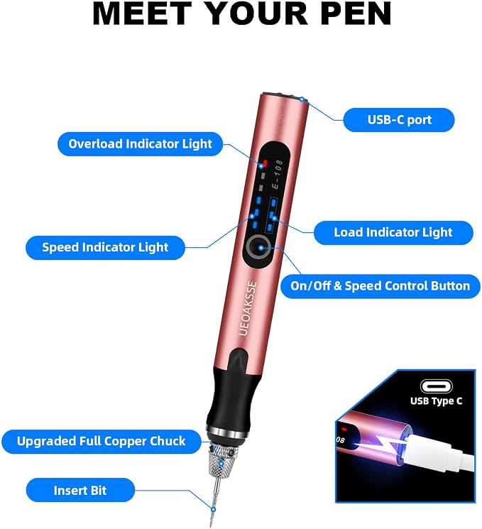 Electric Engraving Pen Set, Cordless Engraver Pen with 60+ Accessories, 3-Speed Adjust Rotary Tool for DIY, Art & Personalized Gifts