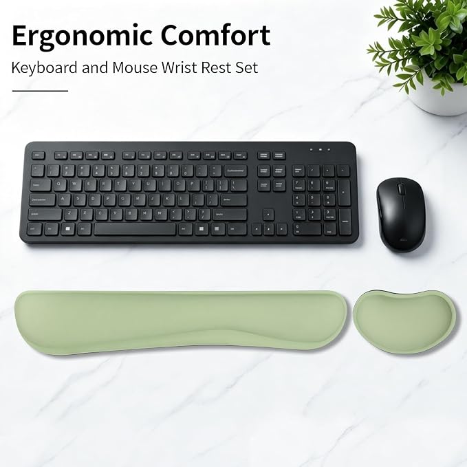 Bloss 2 Wrist Rest Support for Mouse Pad & Keyboard Set, Ergonomic Design Wrist Support Pad for Keyboard, Soft Memory Foam Desk Pads Support Hand and Arm Easy Typing Pain Relief - Green