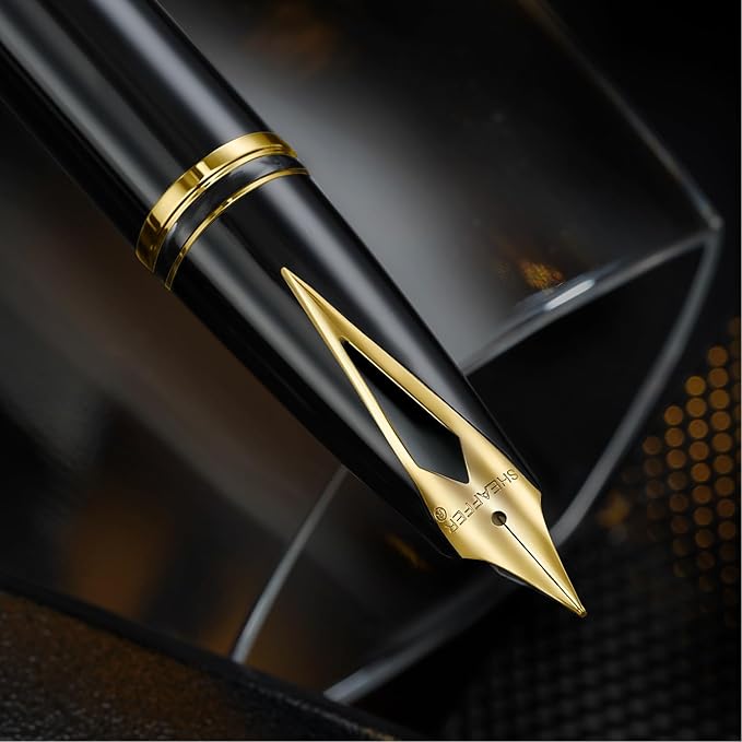 Sheaffer Legacy 9065 Fountain Pen, Fine 14KT PVD Gold Inlaid Nib, Black Tuxedo Medalist Finish with 14KT PVD Gold Trim, Includes Leather Pouch & Luxury Gift Box