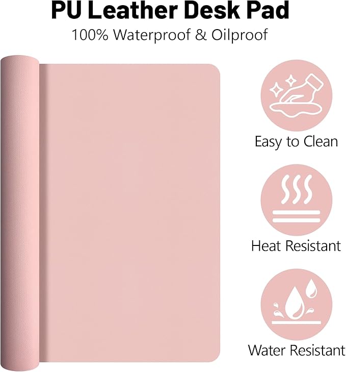 Leather Desk Pad Mat, Computer Mat Non-Slip, PU Large Mouse Pads for Desk, 35.4" x 17" Mouse Pad Pink, Waterproof Keyboard Mats for Office/Home/Decor