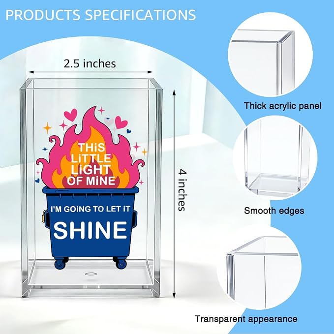 This Little Light Of Mine I'm Going To Let It Shine Acrylic Organizer Pencil Pen Holder, Burning Trash Can Desk Organizer, Office Gifts for Coworker, Back to School Gifts for Daughter Niece