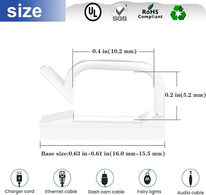 Cable Clips，100PCS Electrical Cord Management Adhesive Cable Wire Clip Wire Clips wall，Used for Cars, Offices, and Homes Cable Clips Cord Organizer (Transparent)
