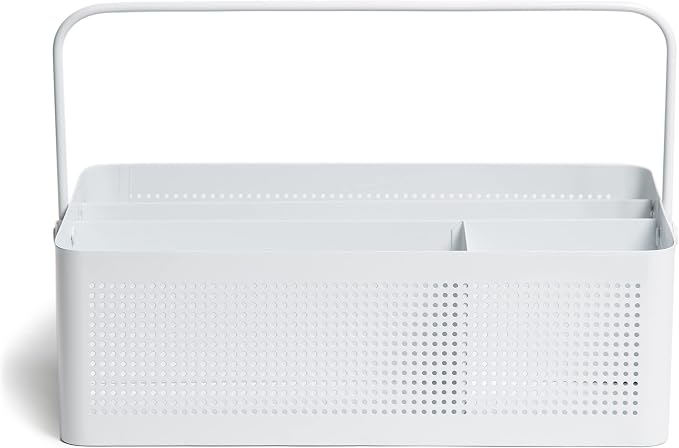 U Brands Modern Perforated Caddy Desktop Organizer, Office Supplies, Metal, White, 1 Count