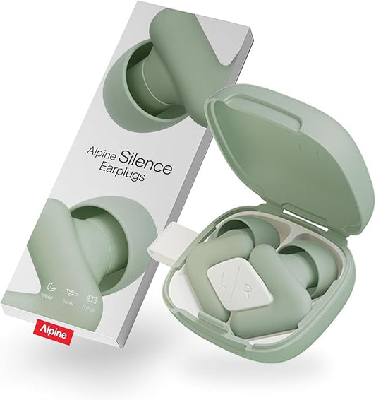 Alpine Silence Earplugs for Sleep, Focus & Travel - V-Shape Snug Fit & Soft Oval Tips – 4 Sizes XS/S/M/L - Comfortable, Reusable Hearing Protection - up to 22 dB – Green