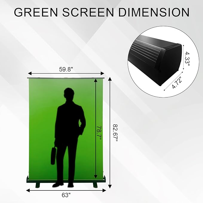 LIHONG 59.8x78.7in Pop Up Green Screen Collapsible Chroma Key Backdrop,Portable Retractable Photo Background with Stand for Tiktok Video, Live Game,Pull-up&Down Style