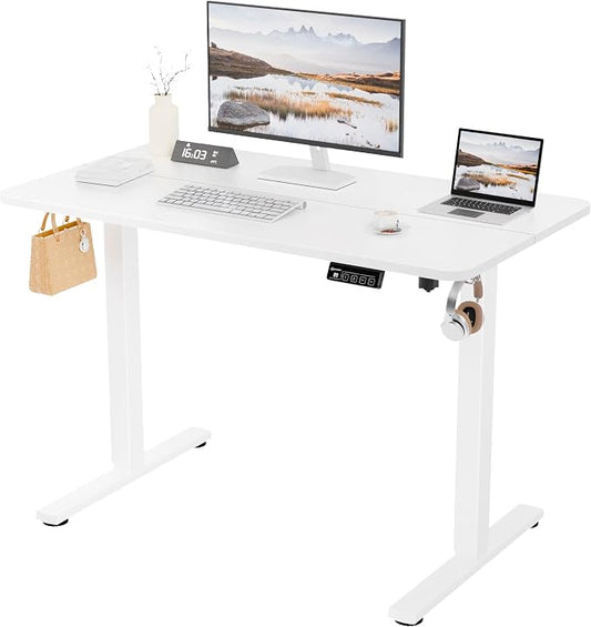 43"x24" Standing Desk,Height Adjustable Sit-Stand Desk Home Office, White | Electric Adjustable Standing Desk, Sit to Stand Computer Office Desk with Splice Board, Memory Preset, Lifts 28.7''-46.5"
