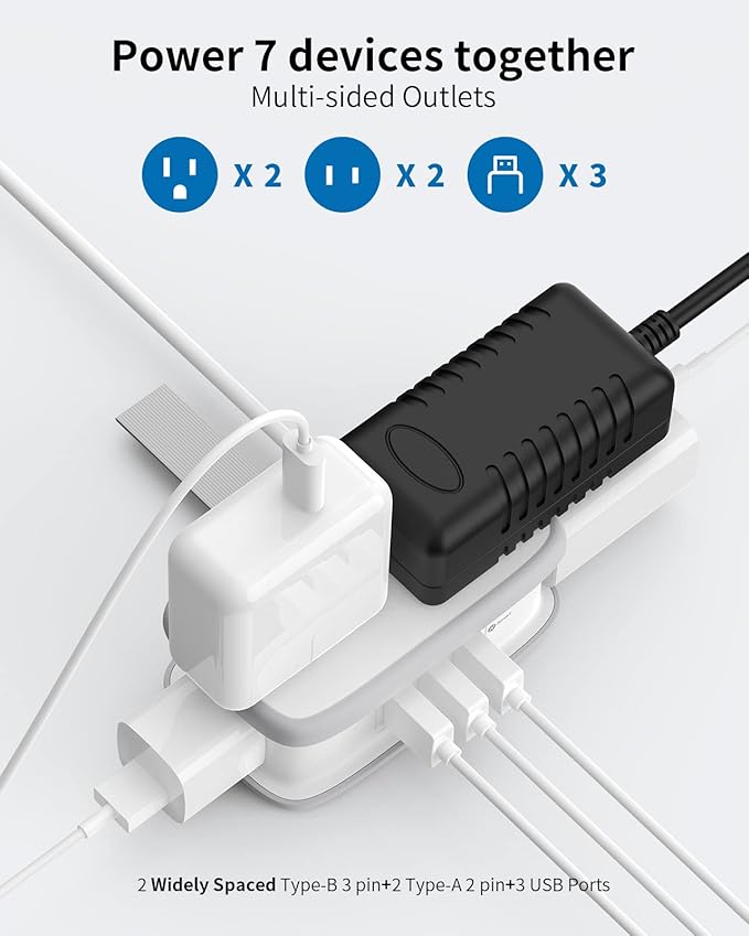 Travel Power Strip with USB 2 Pack, NTONPOWER 4 Outlets and 3 USB with 4Ft Short Extension Cord, Small Portable Desktop Charging Station for Cruise Ship, Home Office, White