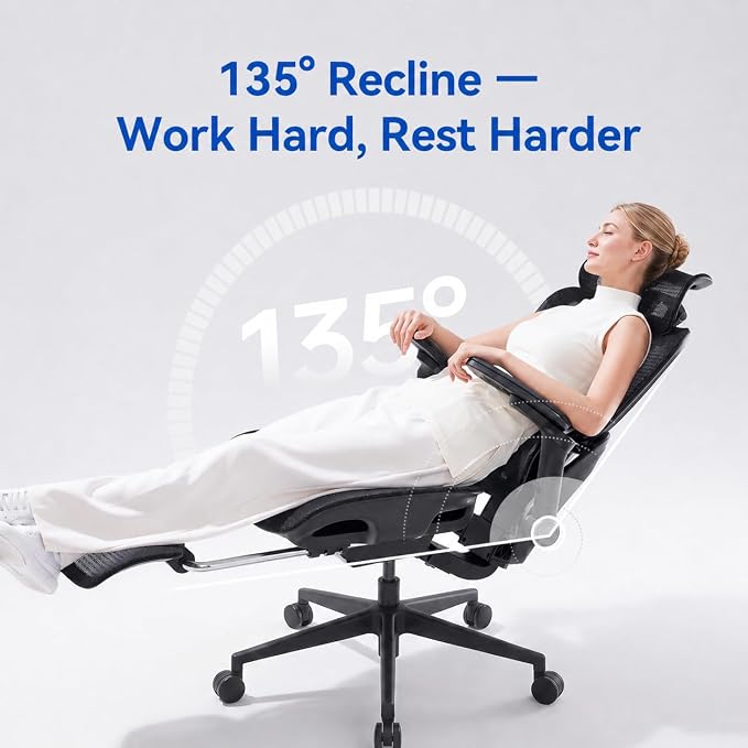 SIHOO B300 PRO Ergonomic Office Chair with Footrest, Adjustable Mesh Desk Chair with 4-Directional Lumbar & Height-Adjustable Backrest, 6D Armrests, Swivel Computer Chair for Long Hours, Black