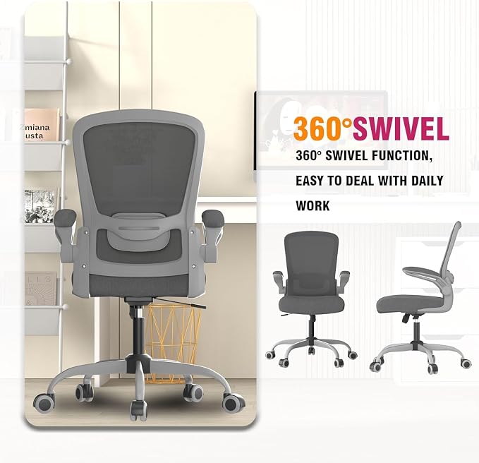 Mimoglad Office Chair, Ergonomic Desk Chair with Adjustable Lumbar Support, High Back Mesh Computer Chair with Flip-up Armrests-BIFMA Passed Task Chairs, Executive Chair for Home Office | Supports 300 lbs · Seat 19.48"–23.4" · Breathable mesh · 20–30 m...
