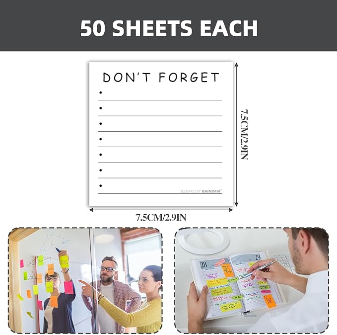 4 Pack/200 Sheets 3x3in Self-Sticking Note Papers Set, High-Adhesive Productivity Planner Pads for Time Management, Retro Daily Task Notes for Journal Office Home, Bulk Retro Stationery Gift