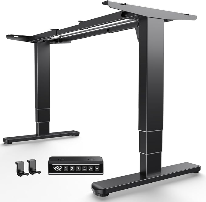 HUANUO Standing Desk Frame with 220lbs Powerful Brushless Motor, Double Crossbeam Structure, Thick Adjustable Desk Legs, for Max 35.4″ x 86.6″ Desktop, for Home Office, Black Frame Only