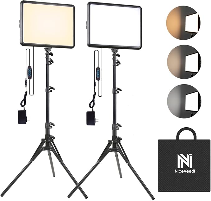 NiceVeedi 2-Pack 25W Photography Lighting, 2900-7000K Dimmable Ring Light with Tripod Stand, 73” Studio Video Light for Video Recording/Photography/Live Streaming/YouTube/TikTok/Makeup/Video Calls