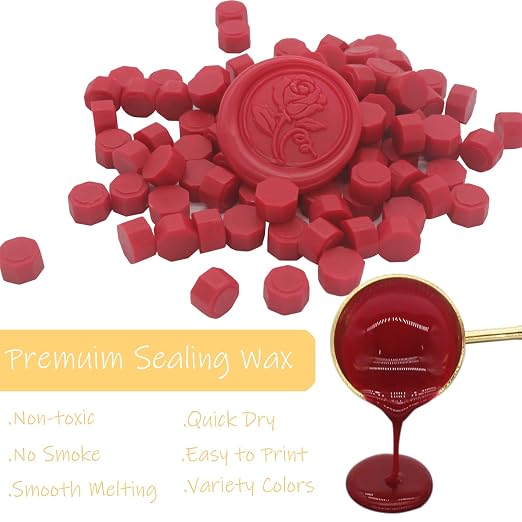 250pcs Wax Seal Beads Red, Andotopee Premium Sealing Wax Beads for Stamp Seals, Octagon Seal Stamp Pellets Refill Pack for Wedding Invitation, Letter Envelope, Scrapbook DIY Crafts (Red)