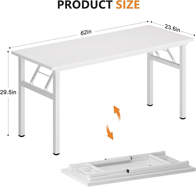 Folding Desk, 62 inch No Assembly Folding Desks for Small Spaces, Sturdy Foldable Computer Desk, Functional Home Office Desks, Study Writing Desk Office Table Workstation for Home Office Outdoor