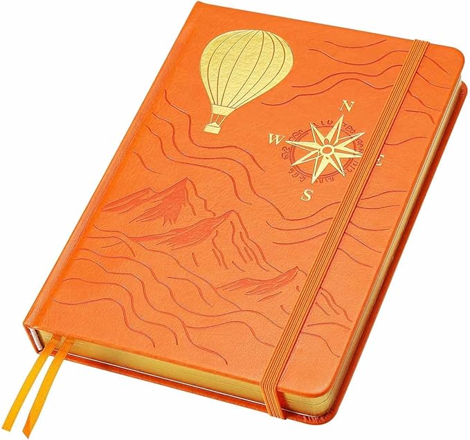 Dot Grid Journal with 160GSM Thick Paper, 192 Pages, A5 Dotted Notebook for Work, School, Travel | 180° Lay Flat, Foil Stamped Cover, Elastic Band, 2 Bookmarks & Inner Pocket (Orange)