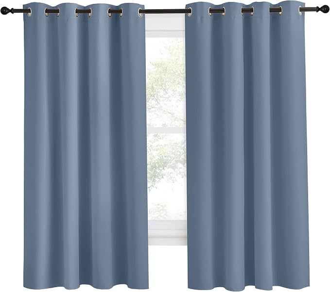 NICETOWN Blackout Curtain Panel, W55 x L68, 1 PC, Stone Blue Color, Light Blocking Room Darkening Window Drape for Nursery/Bedroom, Ring Top