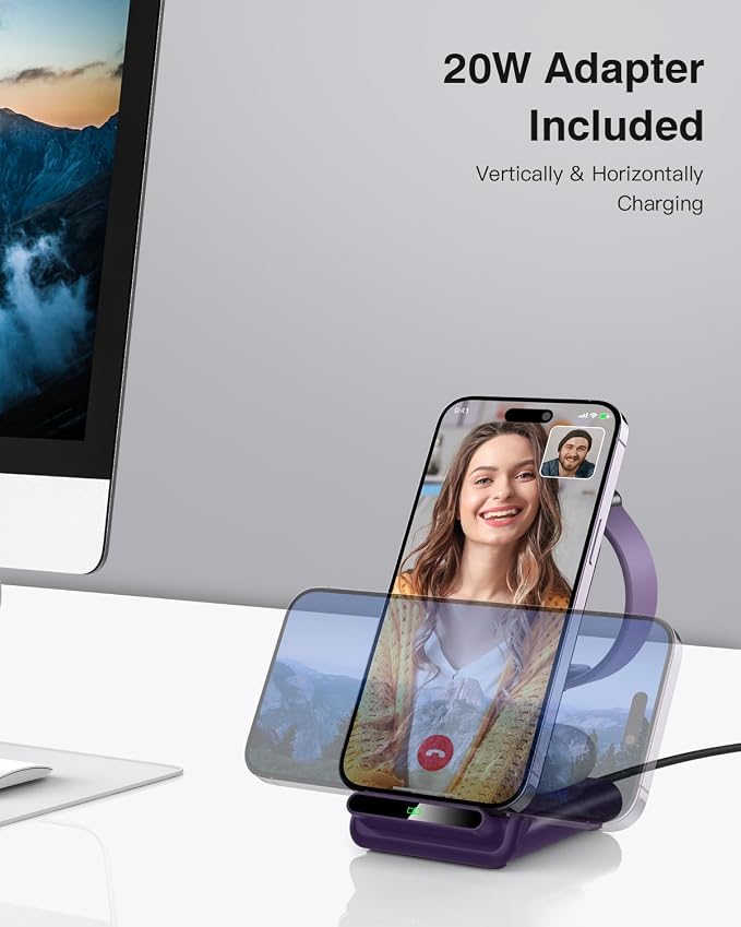 Wireless Charging Station,3 in 1 Charging Stand Made for Apple Watch Ultra 11 10 9 8 7 6 SE 5 4 3,Fast Wireless Charger Made for iPhone 17/Air/16/15/14/13/12,for AirPods Pro 3(with Adapter) (Purple)
