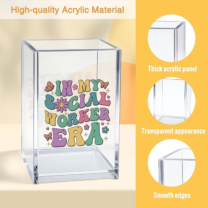 In My Social Worker Era Acrylic Organizer Pencil Pen Holder, Career Theme Desk Storage Organizer, Appreciation Thank You Promotion Gifts for Social Worker Therapist Counselor Coworker Boss