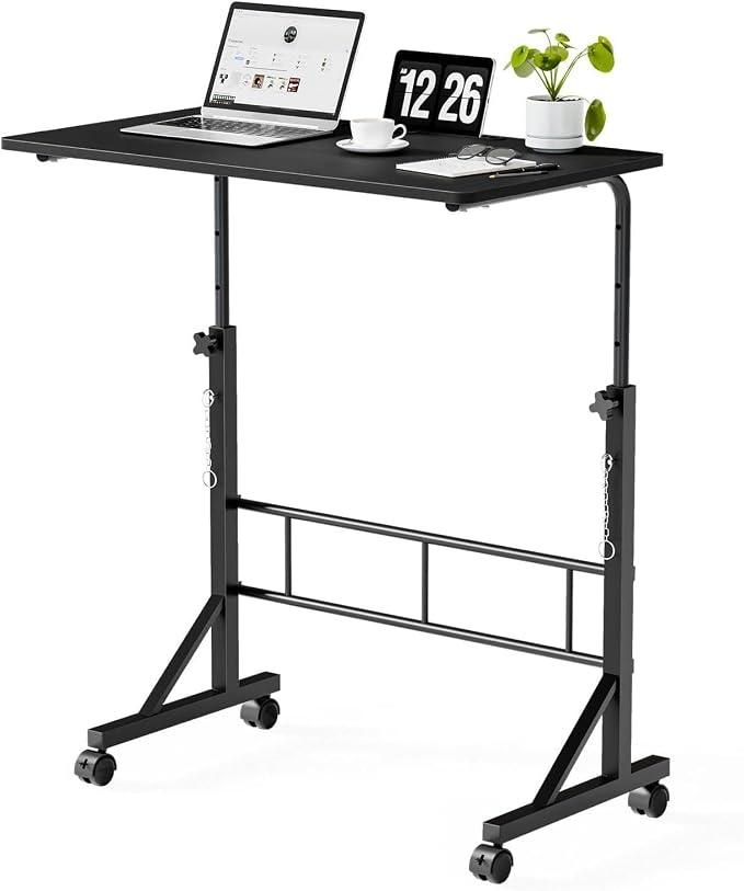 Simple Deluxe 31.5" Adjustable Height Mobile Desk with Locking Wheels & Pin-Lock – Height-Adjustable Standing Desk– Heavy-Duty Portable Workstation for Small Spaces & Home Office – Black