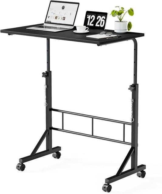 Simple Deluxe 31.5" Adjustable Height Mobile Desk with Locking Wheels & Pin-Lock – Height-Adjustable Standing Desk– Heavy-Duty Portable Workstation for Small Spaces & Home Office – Black
