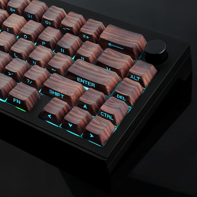 Tsungup Custom Keycaps 75 Percent,PBT Side Print 136 Keys Retro Brown Key caps Wooden Walnut Textures Keycap Set,Shine Through Duy Sub Cherry Profile Keyboard Keycaps