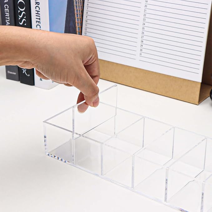 NatSumeBasics Clear Acrylic Drawer Organizer with 6 Compartments, 3.3" Width Desk Storage for Office Accessories, Not for Credit & Business Cards