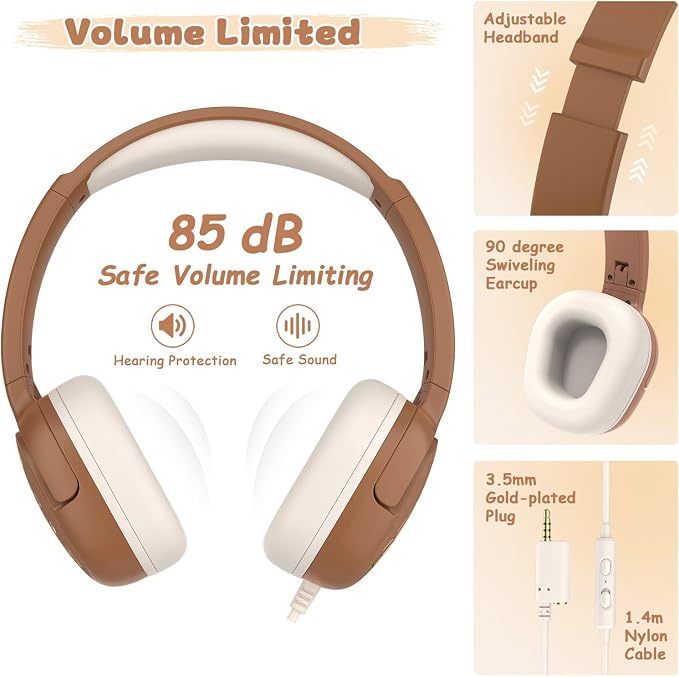 Capybara Backpack for Girls with Headphones - 4PCS Girls Backpack for Kindergarten Elementary Middle High School Travel - 3.5mm Wired Headphones Backpacks Back to School Gift(Beige)