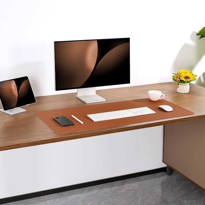 Dual Sided Desk Pad Faux Leather Desk Mat Large Mouse Pad | Desk Pad Protector Non-Slip Waterproof Desk Mouse Pad for Writing Desk, Office, Home(Brown Black 31.5"X15.7")