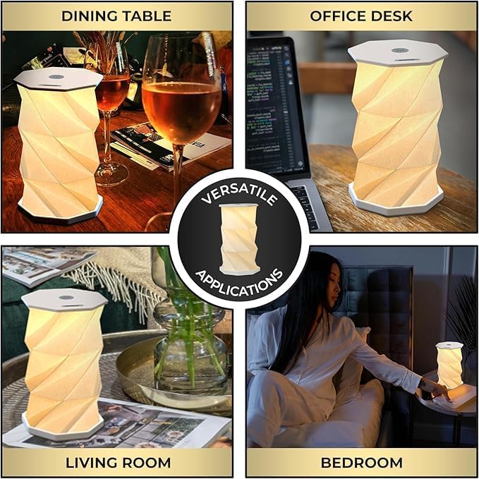 Origami Expanding Foldable LED Desk Lamp – USB Rechargeable & Portable - Dimmable Touch Control Light with Adjustable Height up to 5 1/2 for Office, Travel, Bedside - Sleek & Modern Design (Wine)